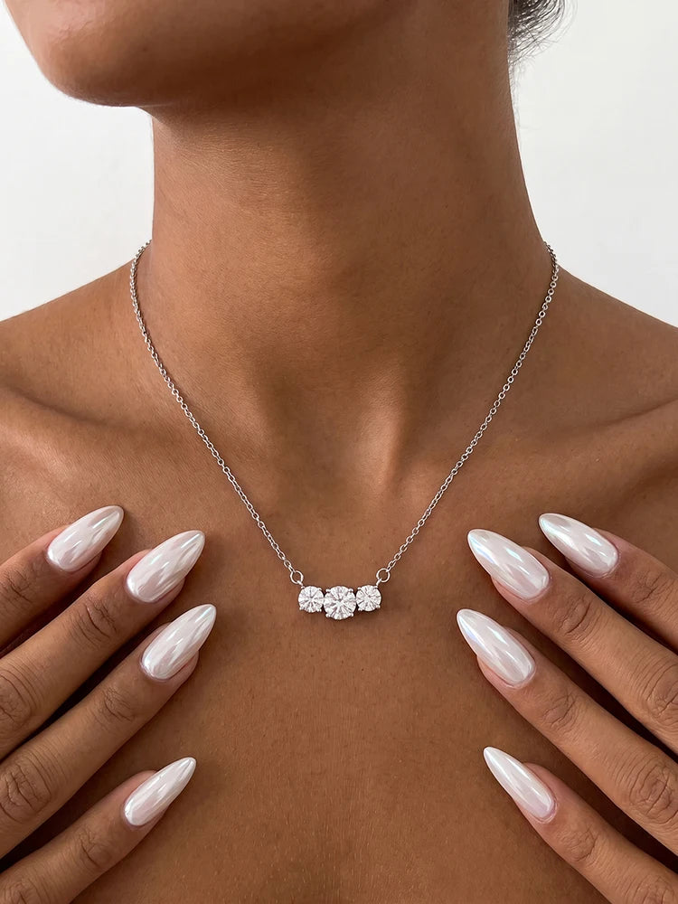 1 Carat Moissanite Three-Stone Round Pendant Necklace