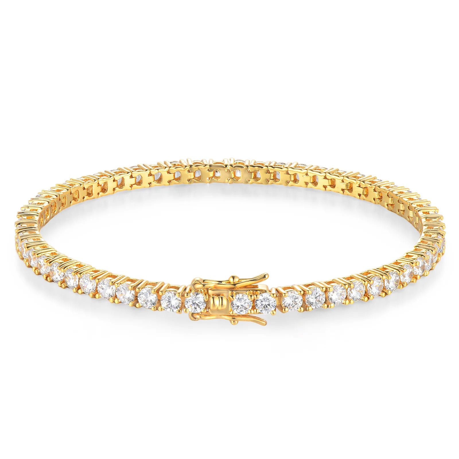 Gold Gem Color Moissanite Tennis Bracelet 925 Sterling Silver Single Row