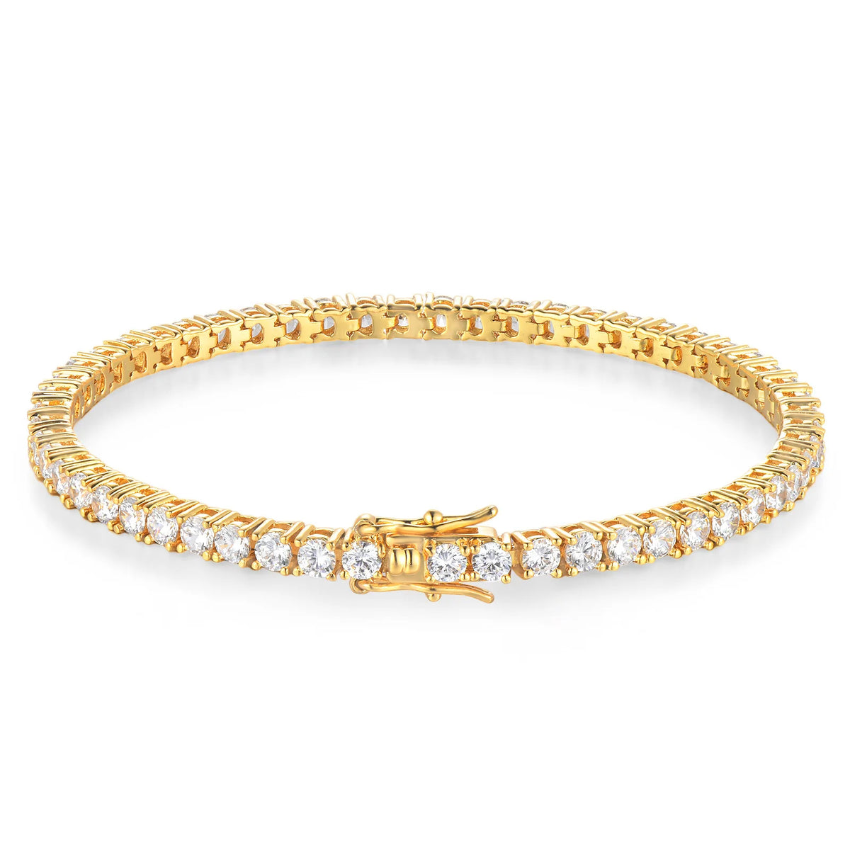 Gold Gem Color Moissanite Tennis Bracelet 925 Sterling Silver Single Row
