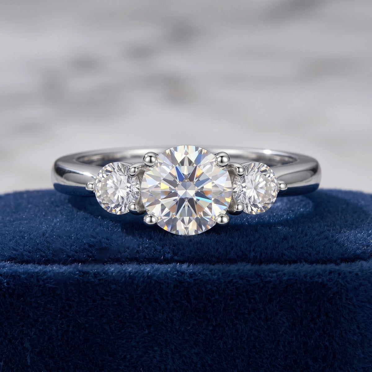 Three Stone 2 Carat Moissanite Engagement Ring 925 Silver