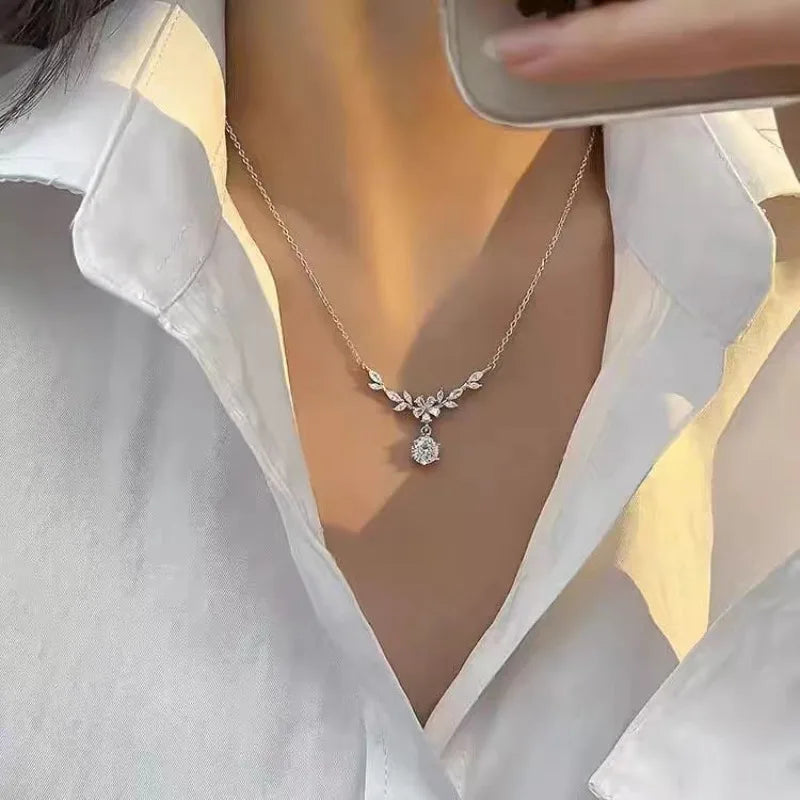 925 Sterling Silver Zircon Pendant Necklace For Women
