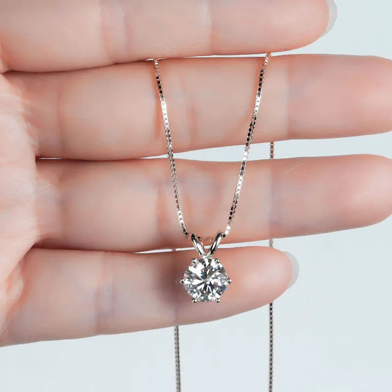 silver color Gem Color Moissanite Solitaire Pendant Necklace 0.5–5 Carat