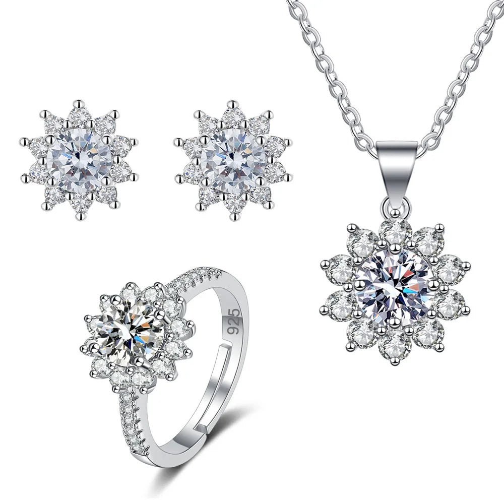 WHITE Gem Color 925 Sterling Silver Zircon Jewelry Set for Women