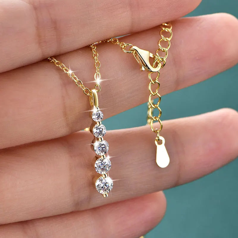 5-Stone Moissanite Drop Necklace 14K Gold Filled